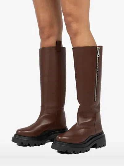 Plan C Zip-detail Platform Boots In Brown