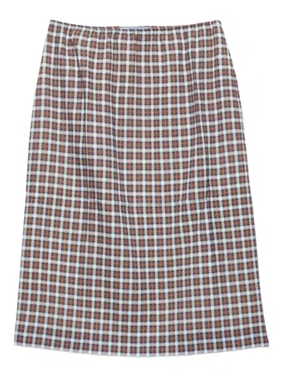 Prada Checked Stretch Georgette Midi Skirt In Blue