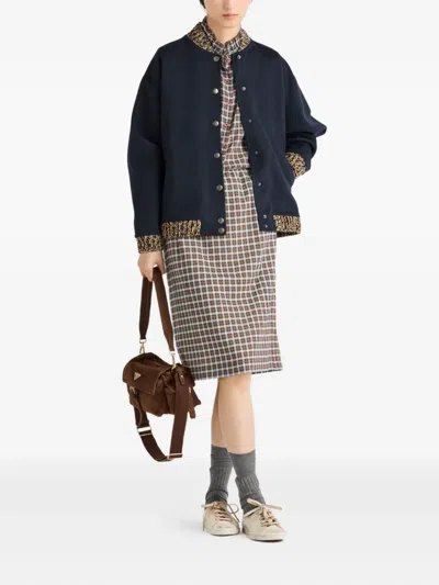 Prada Checked Stretch Georgette Midi Skirt In Blue