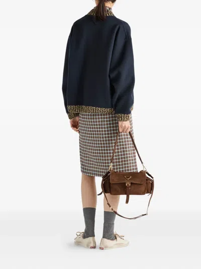 Prada Checked Stretch Georgette Midi Skirt In Blue
