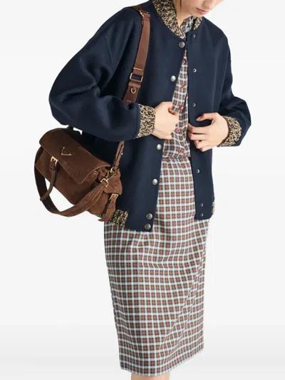 Prada Checked Stretch Georgette Midi Skirt In Blue