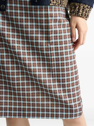 Prada Checked Stretch Georgette Midi Skirt In Blue