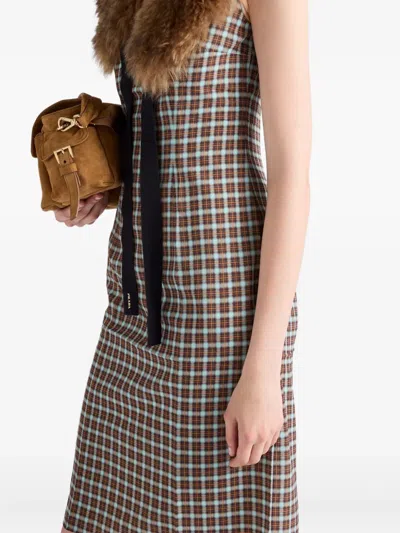 Prada Check Georgette Sleeveless Midi Dress In Brown