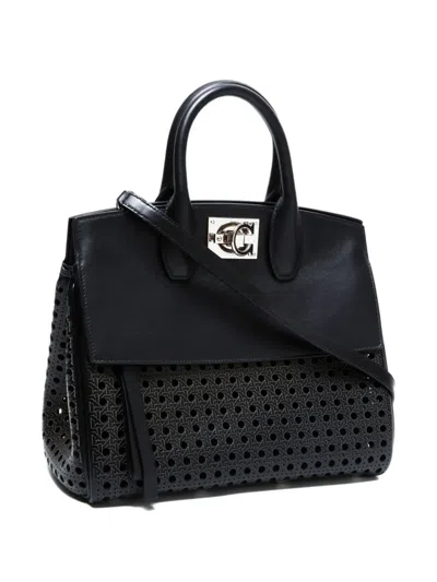 Pre-owned Ferragamo 2019-2025 Studio Perforated Top-handle Tote Bag In Black