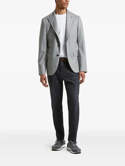 Peserico Solid Regular Fit Peak Lapel Sport Coat In Gray