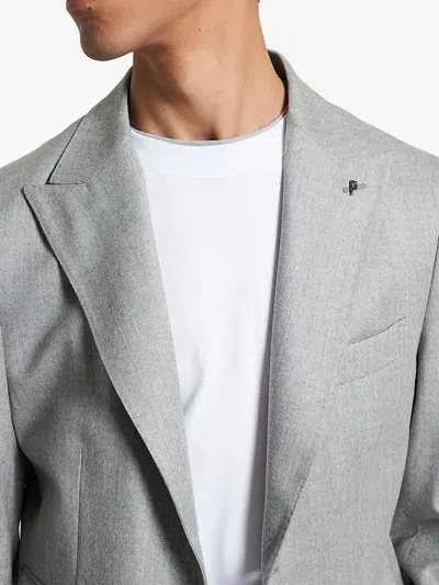 Peserico Solid Regular Fit Peak Lapel Sport Coat In Gray
