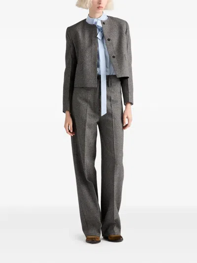 Prada Womens Grey Single-breasted Princes Of Wales Wool-blend Jacket In Gray