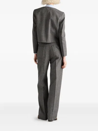 Prada Womens Grey Single-breasted Princes Of Wales Wool-blend Jacket In Gray