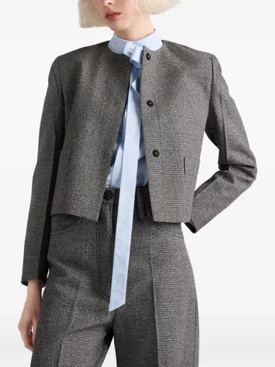 Prada Womens Grey Single-breasted Princes Of Wales Wool-blend Jacket In Gray