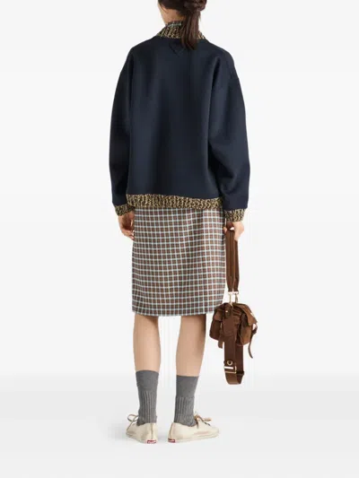 Prada Double Cashmere And Wool Bomber Jacket In Blue