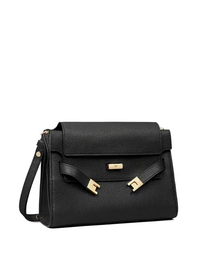 Tory Burch Lee Radziwill Pebble-leather Flap Shoulder Bag In Black