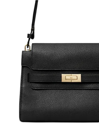 Tory Burch Lee Radziwill Pebble-leather Flap Shoulder Bag In Black