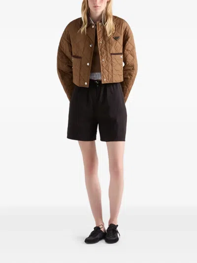 Prada Light Re-nylon Cropped Jacket In Brown