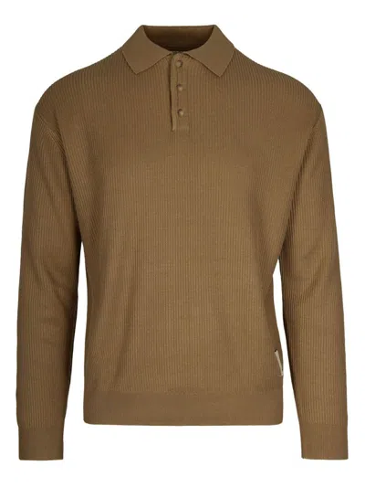 Emporio Armani Polo In Maglia A Coste Mosse Marrone In Brown