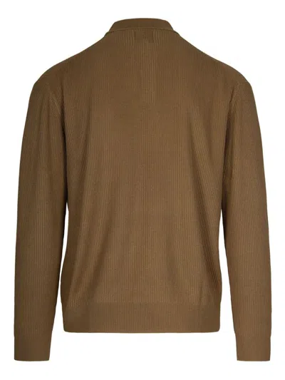 Emporio Armani Polo In Maglia A Coste Mosse Marrone In Brown