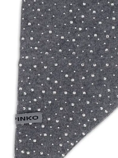 Pinko Svizzera Wool Scarf With Rhinestones In Black