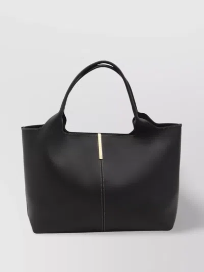 Tod's Medium Bag Shopping Contrast Stitching In Black