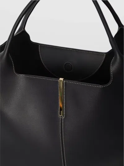 Tod's Medium Bag Shopping Contrast Stitching In Black