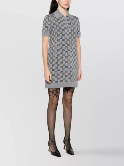 Gucci Gg Wool Dress With Ribbed Profiles In Gray
