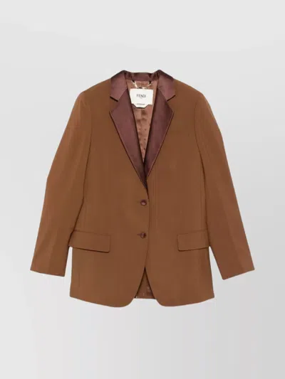 Fendi Wool Single-breasted Jacket Featuring Flap Pockets In Brown