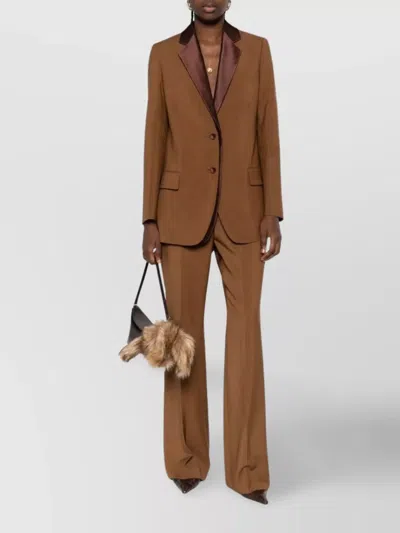 Fendi Wool Single-breasted Jacket Featuring Flap Pockets In Brown