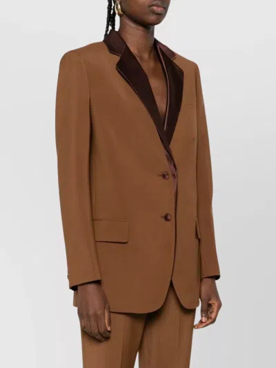 Fendi Wool Single-breasted Jacket Featuring Flap Pockets In Brown