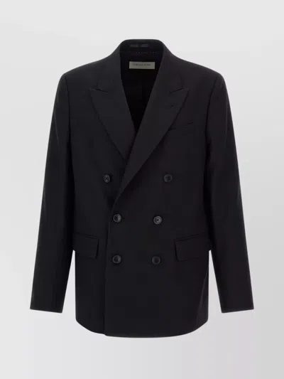 Dries Van Noten Double Breasted Wool Jacket With Notched Lapels In Black