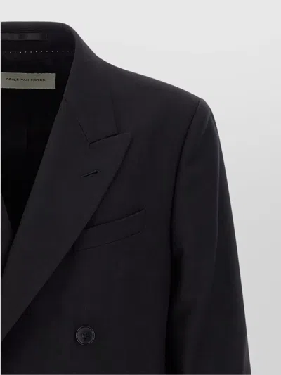 Dries Van Noten Double Breasted Wool Jacket With Notched Lapels In Black