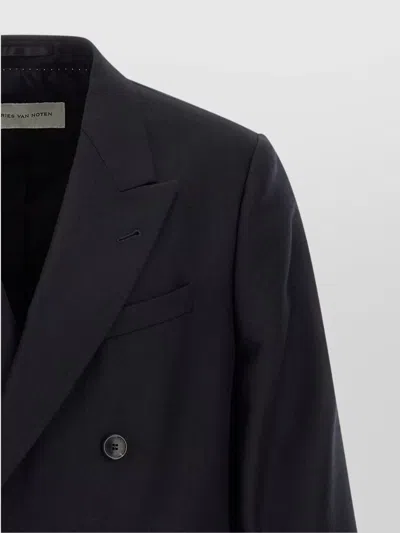 Dries Van Noten Double Breasted Wool Jacket With Notched Lapels In Black