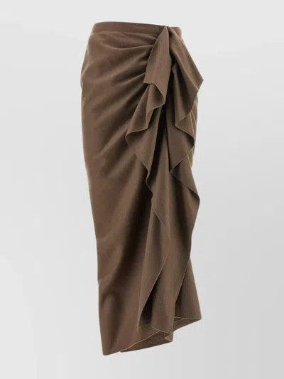 Fabiana Filippi Pinstriped Virgin Wool Midi Skirt With Draping In Brown