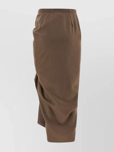 Fabiana Filippi Pinstriped Virgin Wool Midi Skirt With Draping In Brown