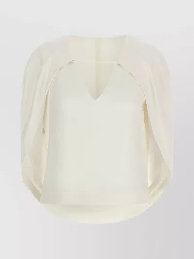 Alberta Ferretti Cape-inspired Stretch Cady Top With Draped Elegance In White
