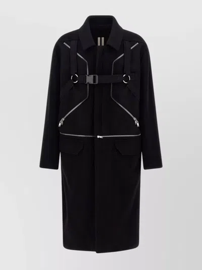 Rick Owens Long Sleeve Collared Coat Front Pockets In Black