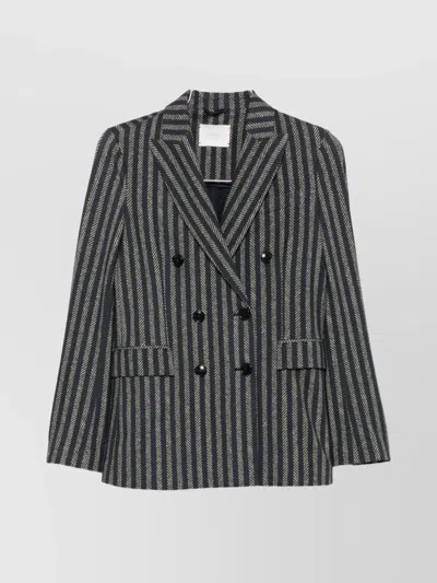 Circolo 1901 Striped Double-breasted Cotton Jacket In Gray