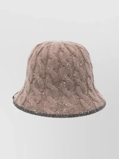 Brunello Cucinelli Textured Knit Cloche Hat Sequined Embellishments In Brown
