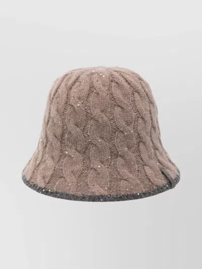 Brunello Cucinelli Textured Knit Cloche Hat Sequined Embellishments In Brown