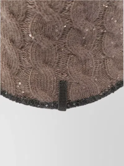 Brunello Cucinelli Textured Knit Cloche Hat Sequined Embellishments In Brown