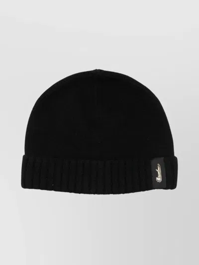 Borsalino Cashmere Ribbed Beanie Turn-up Brim In Black