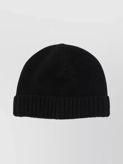 Borsalino Cashmere Ribbed Beanie Turn-up Brim In Black