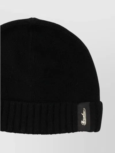 Borsalino Cashmere Ribbed Beanie Turn-up Brim In Black