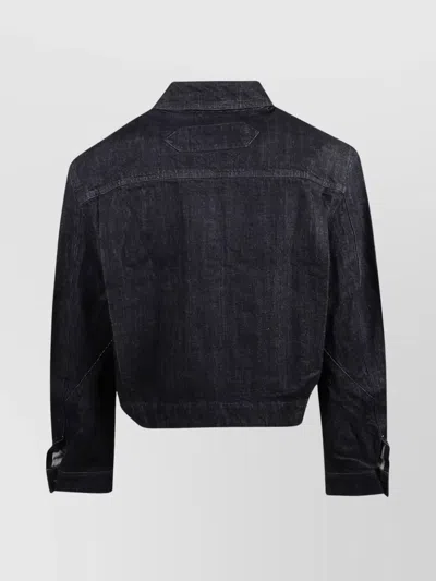 Jacquemus Dark Indigo Denim Jacket With Front Zipper And Logo In Blue