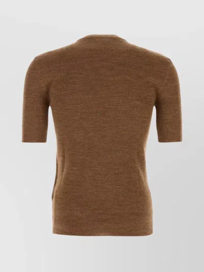 Prada Short Sleeve Wool Knit With Anchor Detail In Brown