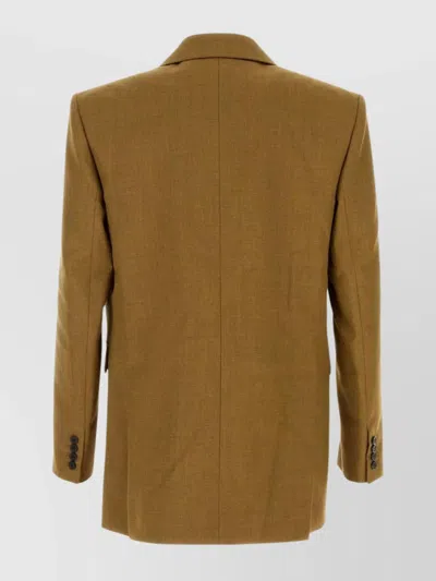 Saint Laurent Tailored Wool Blazer Featuring Peak Lapel In Brown