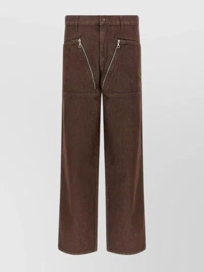 Dries Van Noten Wide Leg Trousers Zip Pockets In Brown