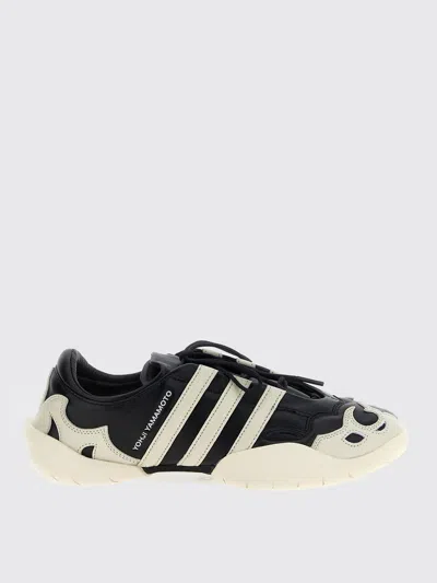 Y-3 Black Leather Sneakers With Cream Accents And Iconic Stripes In Multi