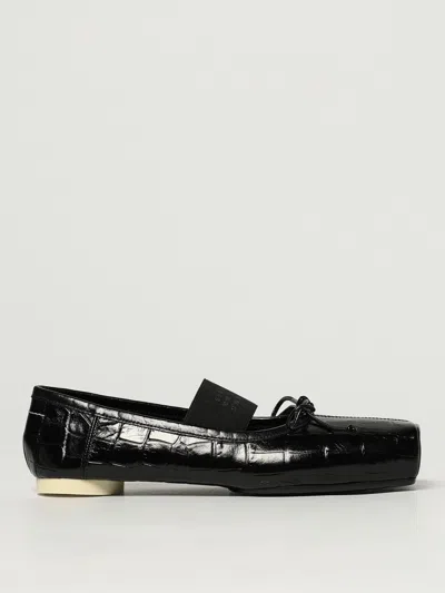 Mm6 Maison Margiela Ballerina Shoes With Bow And Crocodile Effect In Black
