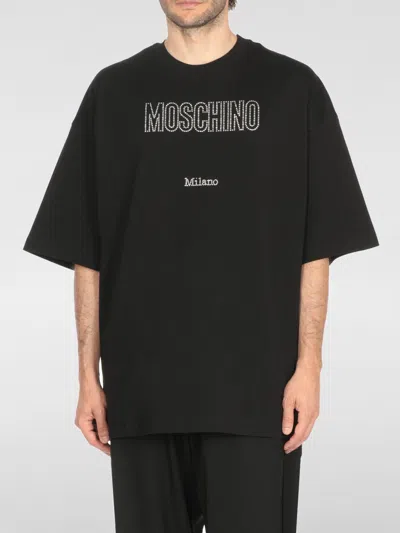 Moschino Crystal Logo Crew Neck T-shirt With Short Sleeves In Black