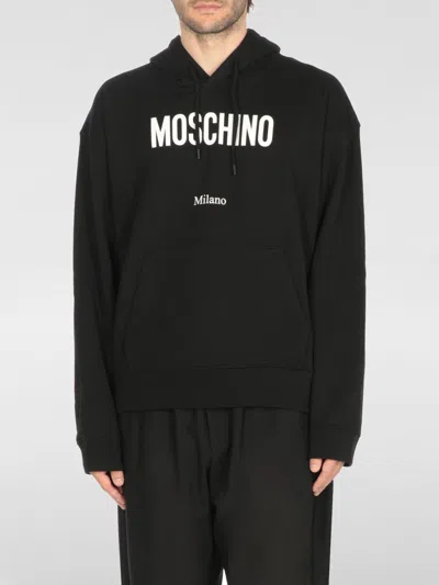 Moschino Cotton Hoodie With Drawstrings And Kangaroo Pocket In Black