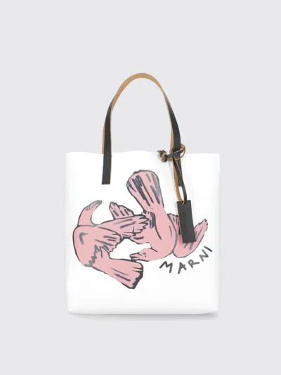 Marni Shoulder Bag With Contrast Stitching And Graphic Print In White