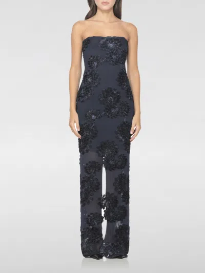 Rotate Birger Christensen 3d Mesh Long Dress In Blue